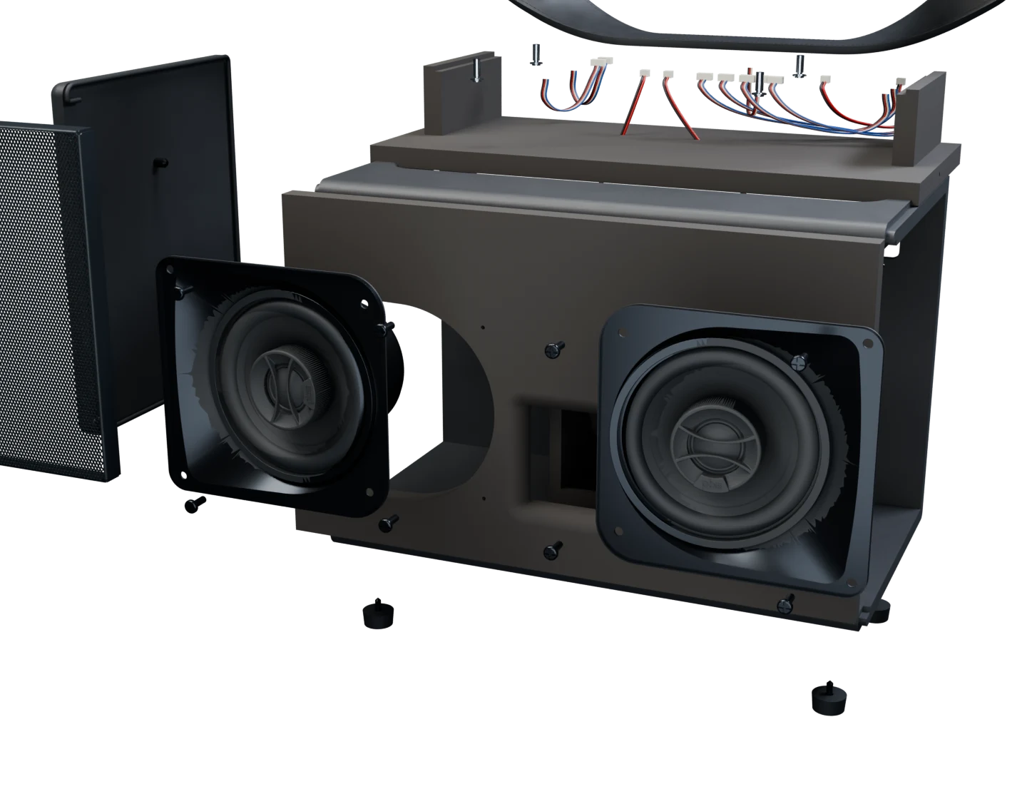 The upgraded dual Nimbus speakers mounted at opposing 15 degree angles